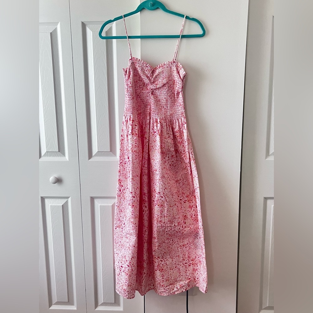 Pink Floral Maxi Sundress with Smocked Bodice